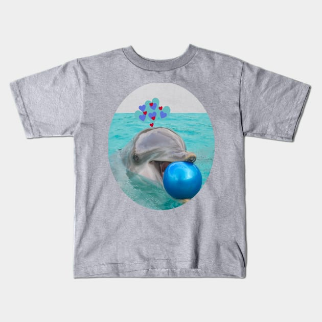 beautiful image of a dolphin playing happily with a beach ball Kids T-Shirt by JENNEFTRUST